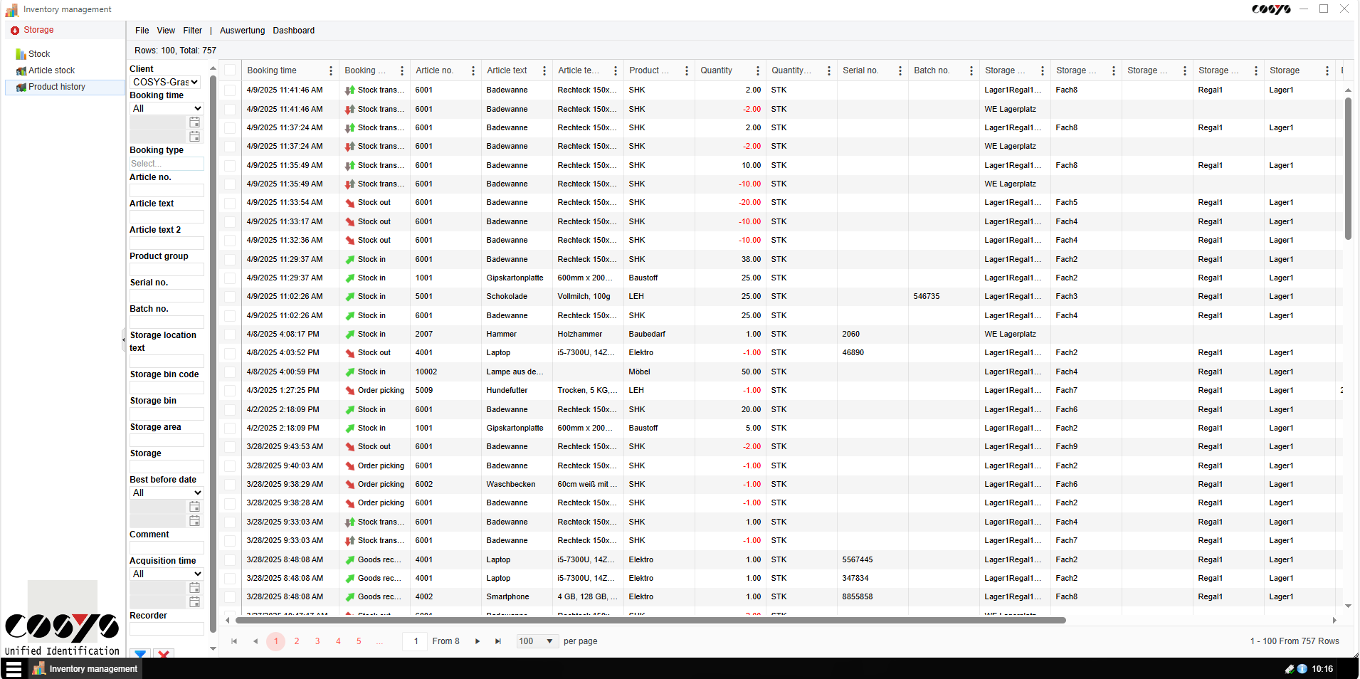 Inventory history